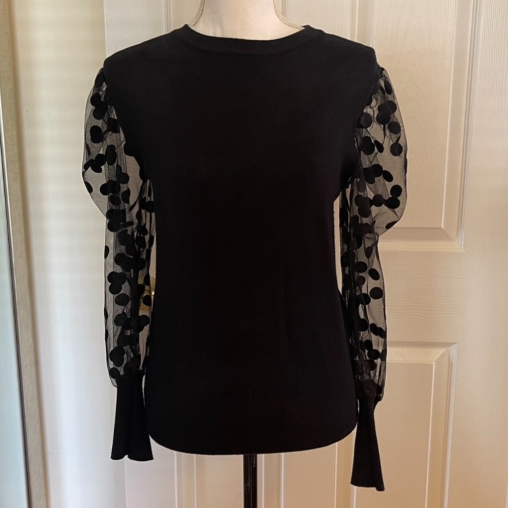 Black Knit Top With Sheer Sleeves